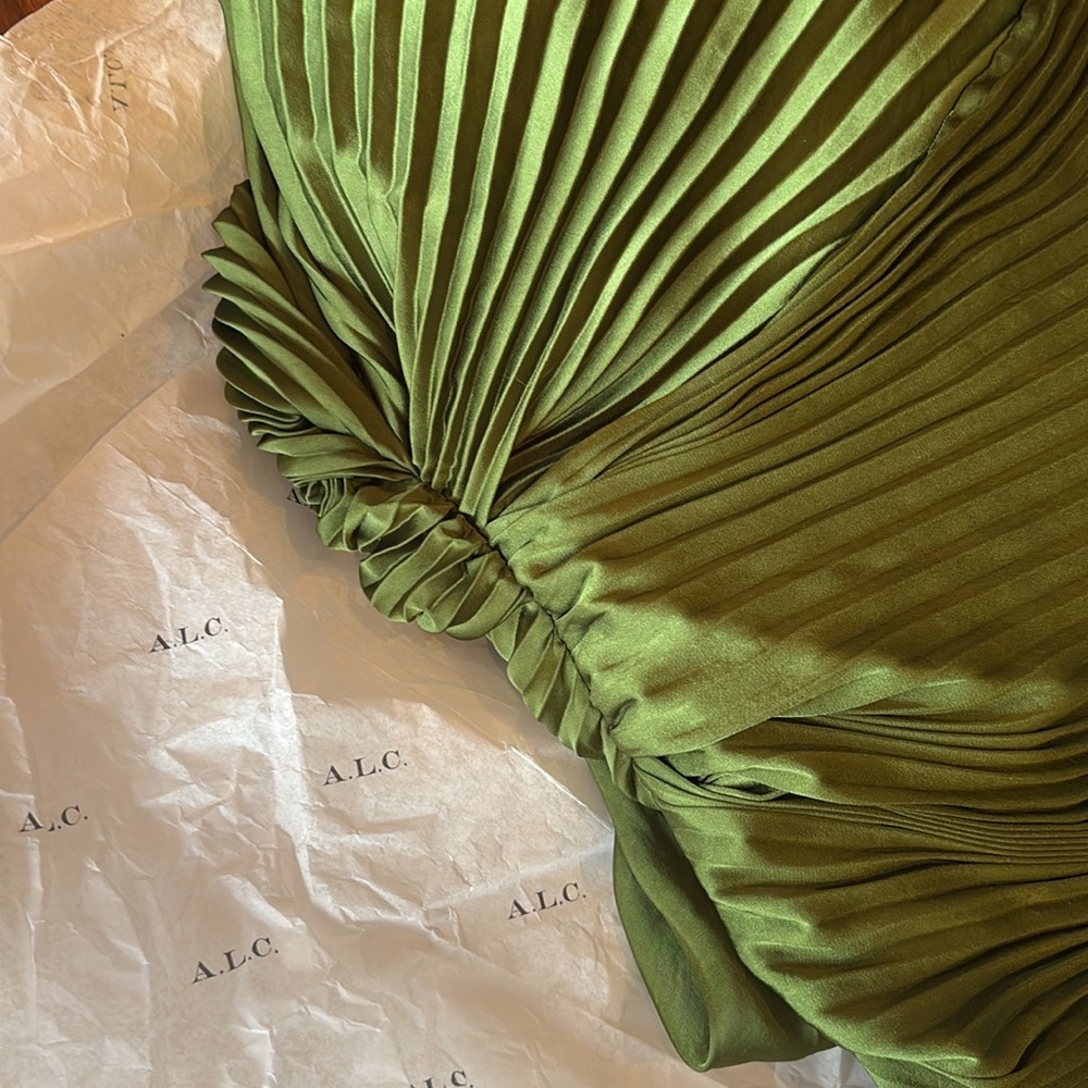 A.L.C. One-Shoulder Lara Pleated Gown in Ivy - Picture 9 of 11